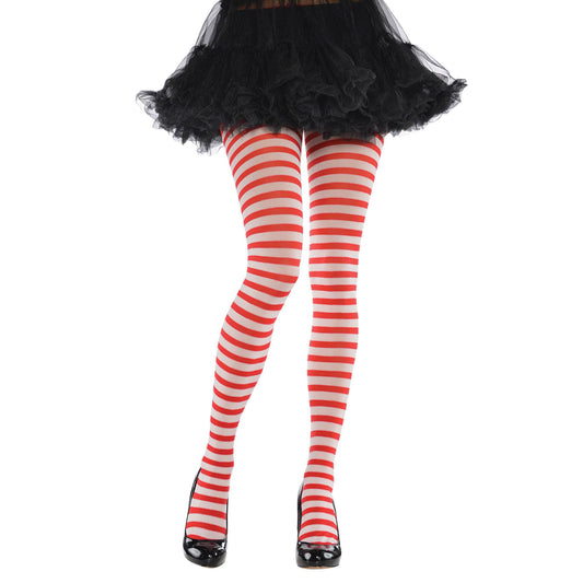 Christmas Candy Cane Red White Striped Tights Adult Costume Accessory